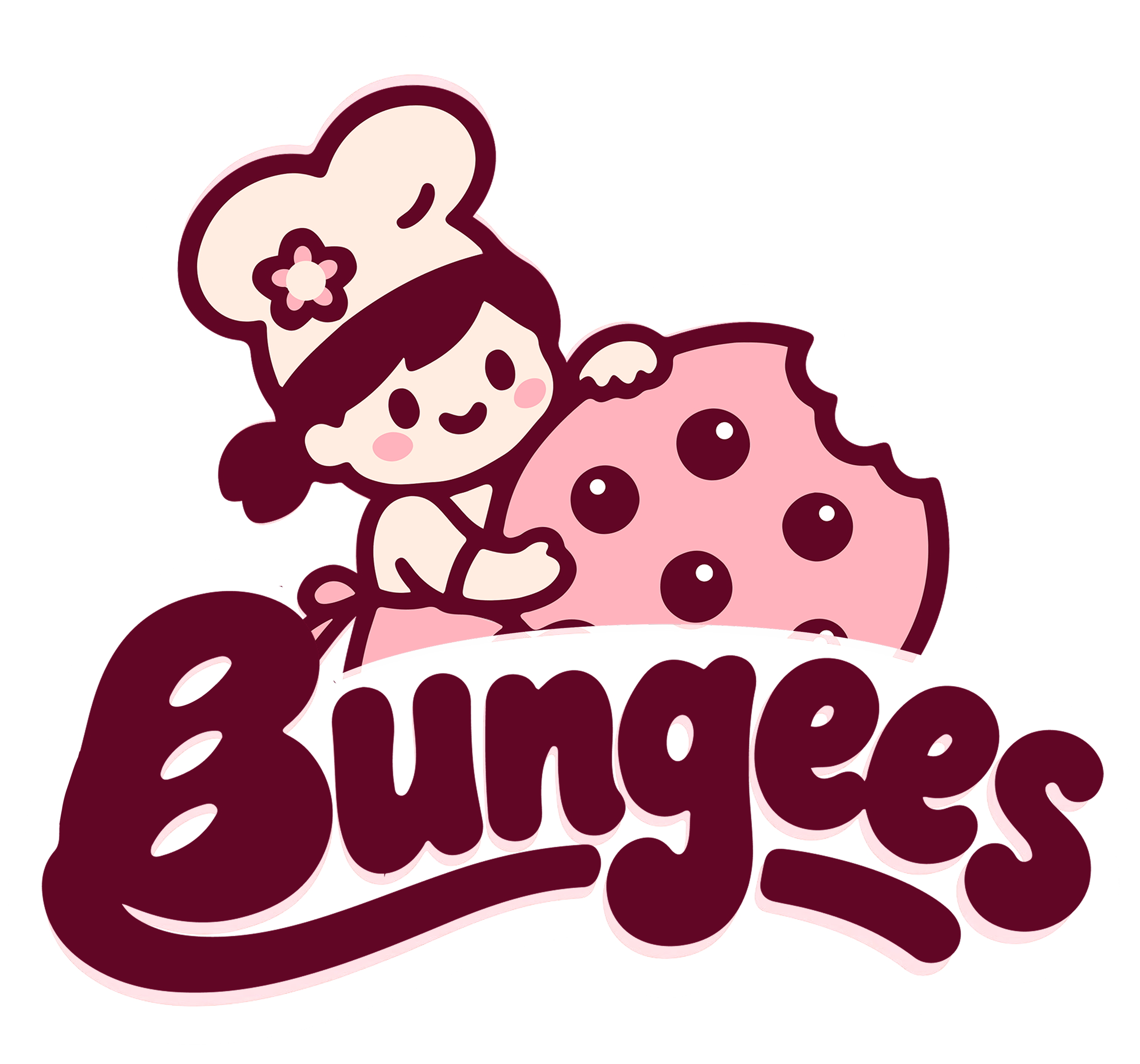 Finished Bungees Bakery logo with a baker holding a bitten cookie