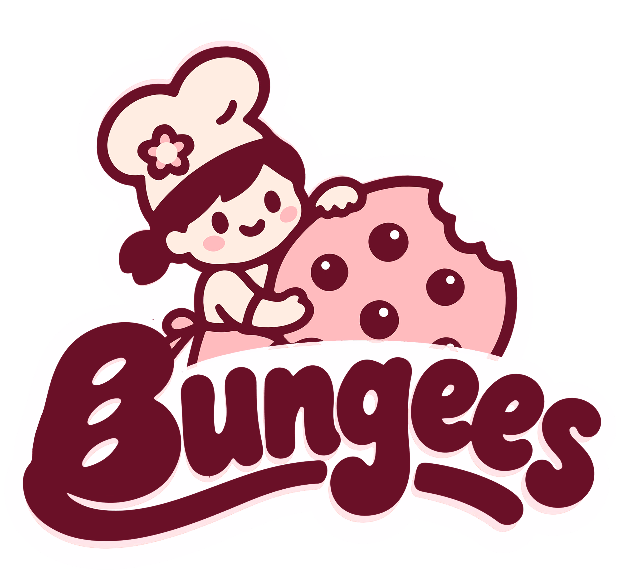 Finished Bungees Bakery logo with a baker holding a bitten cookie