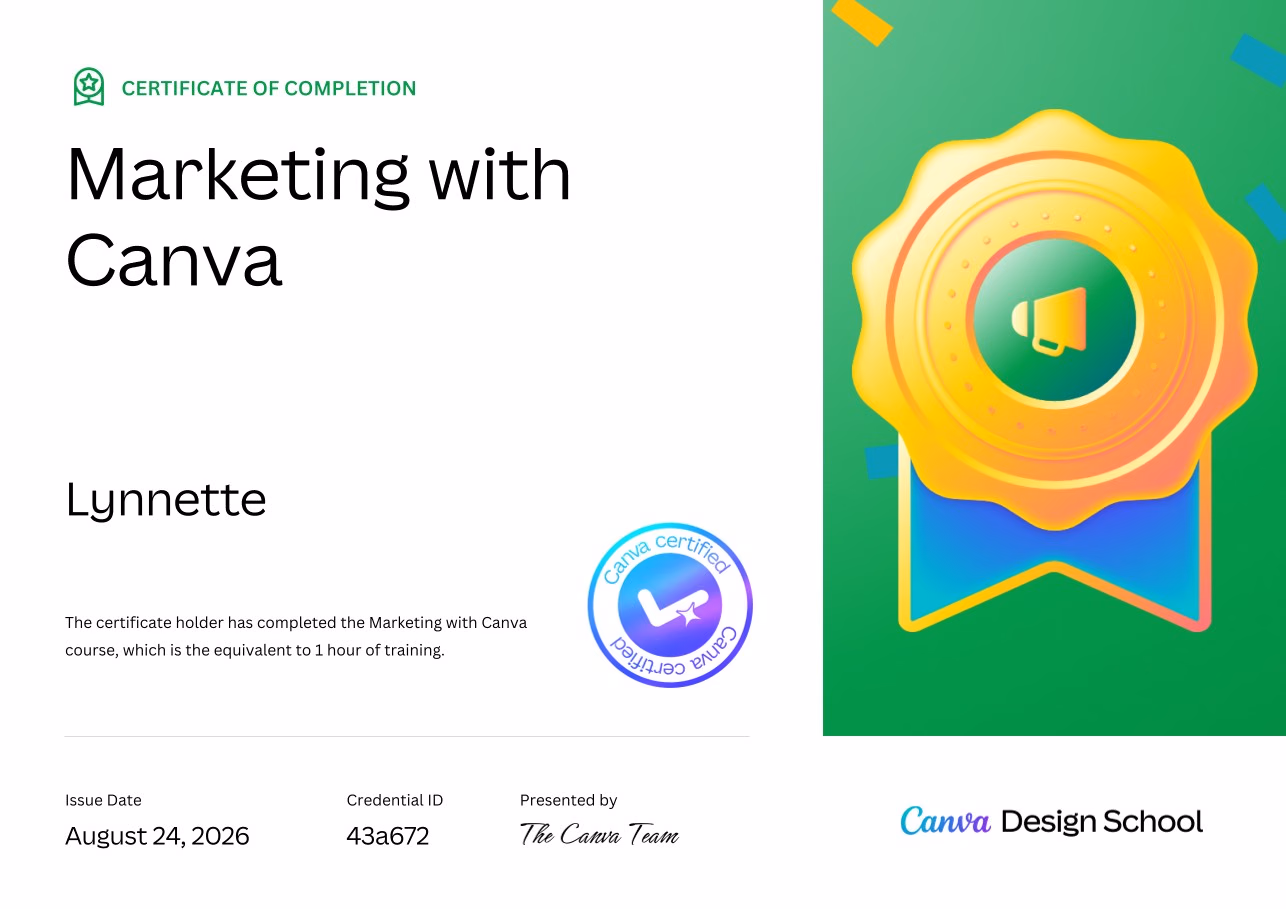 Marketing with Canva certificate