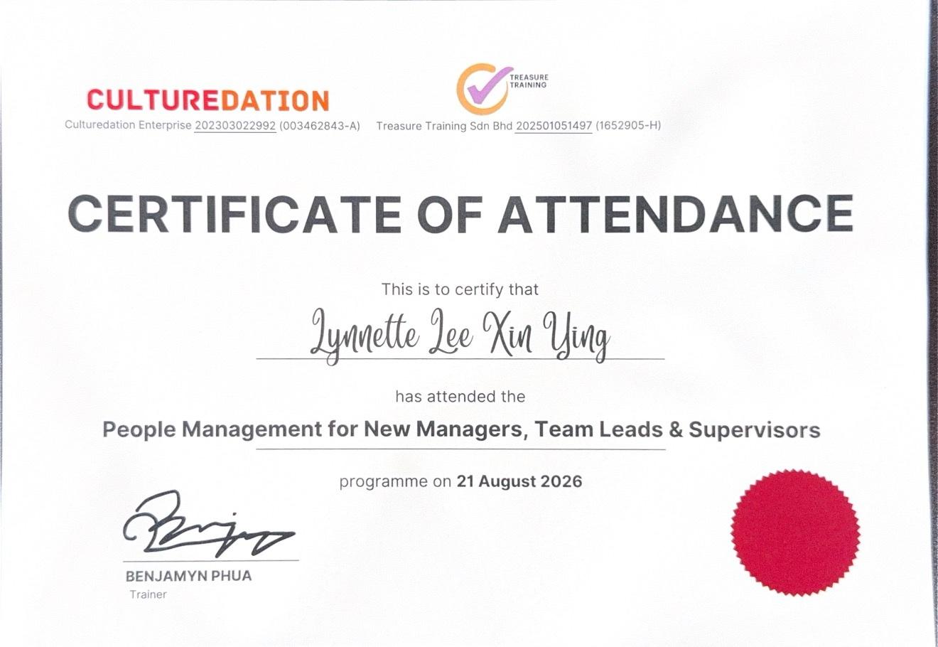 People Management for New Managers, Team Leads & Supervisors certificate