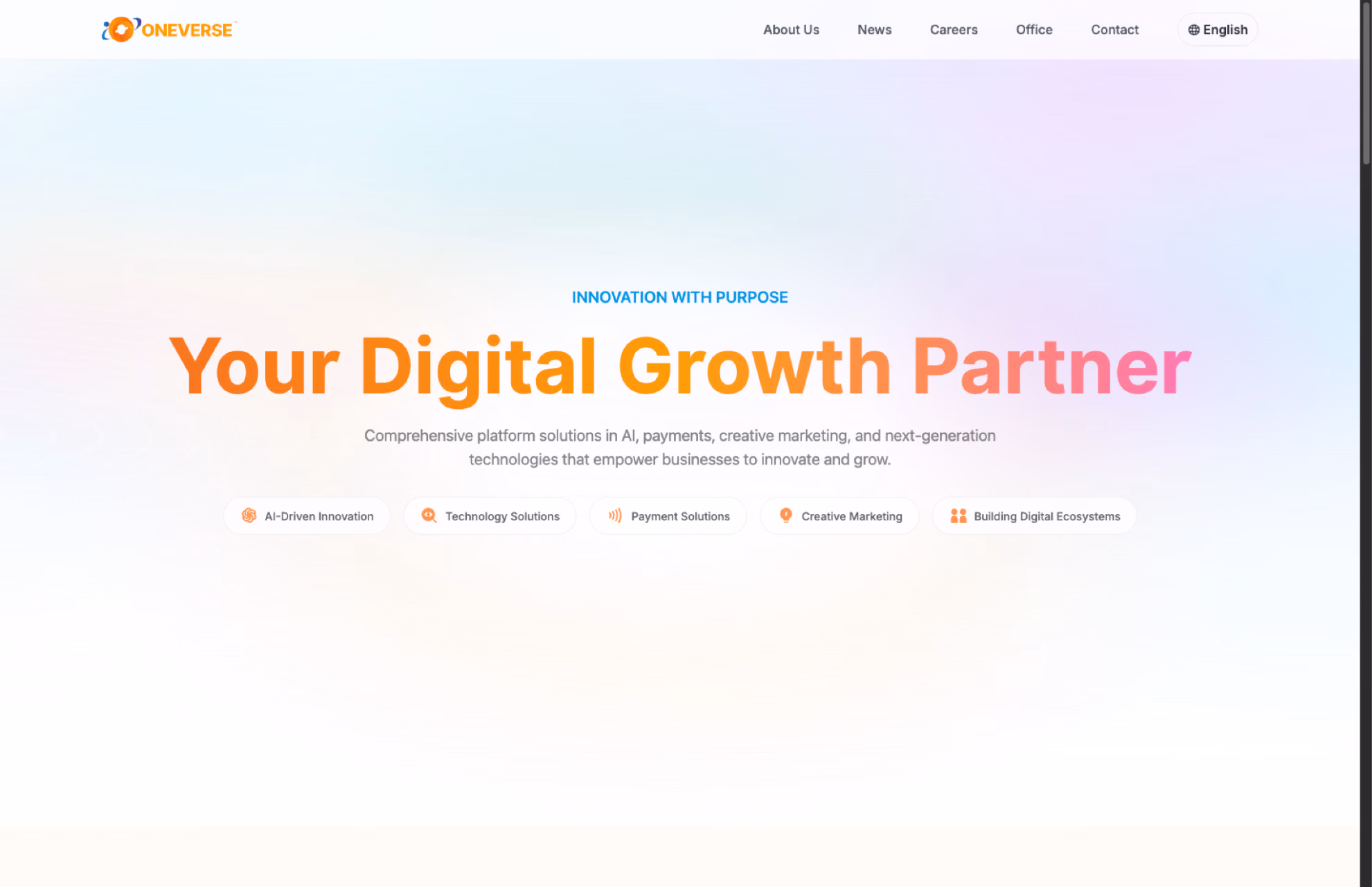 ONEVERSE multilingual corporate website preview
